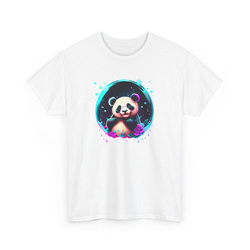 T-shirt Panda Néon Mignon – Tee Shirt Design Kawaii Psychédélique Blanc Noir Gris – Visuel Coloré S à 3XL