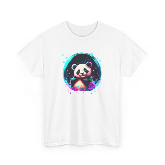 T-shirt Panda Néon Mignon – Tee Shirt Design Kawaii Psychédélique Blanc Noir Gris – Visuel Coloré S à 3XL
