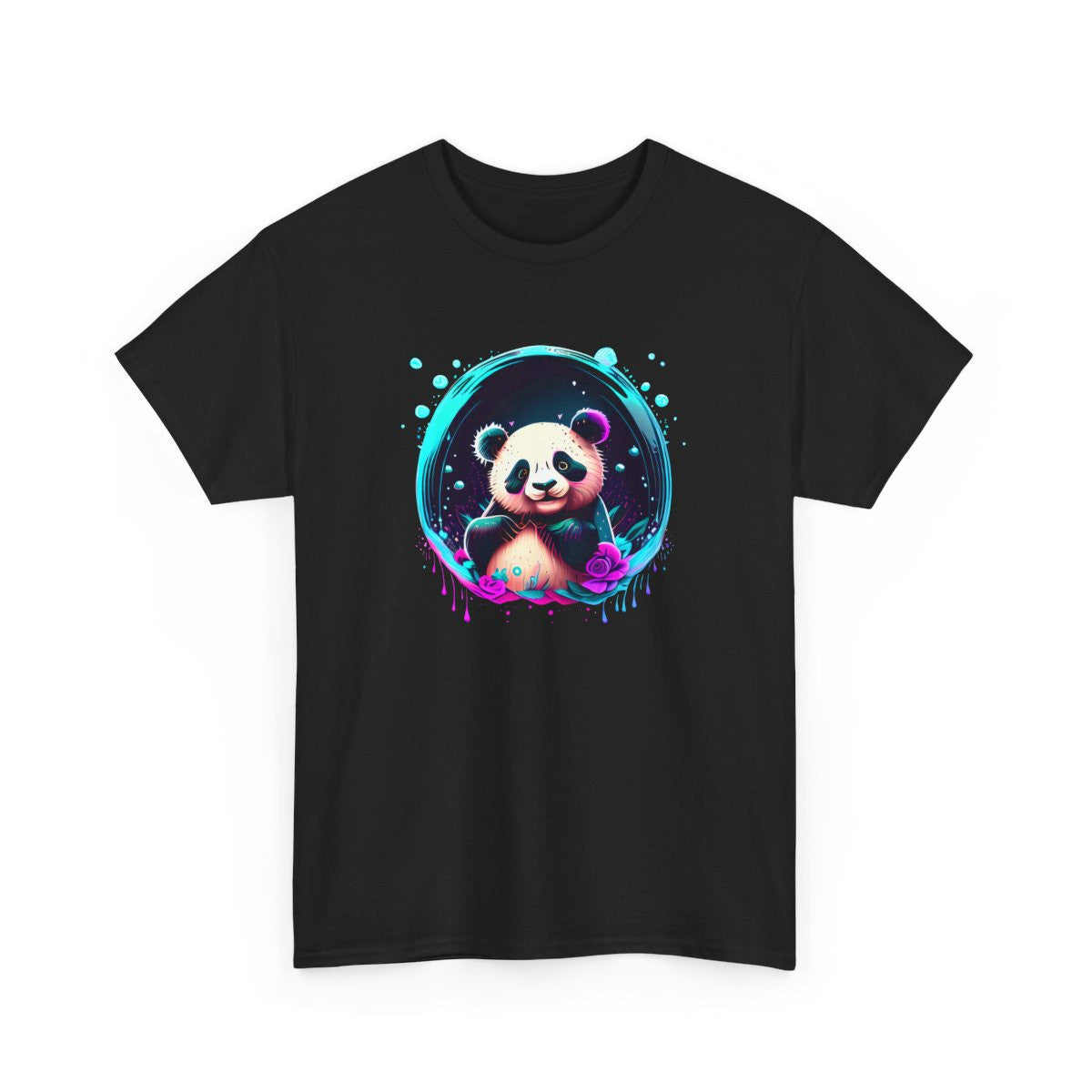 T-shirt Panda Néon Mignon – Tee Shirt Design Kawaii Psychédélique Blanc Noir Gris – Visuel Coloré S à 3XL