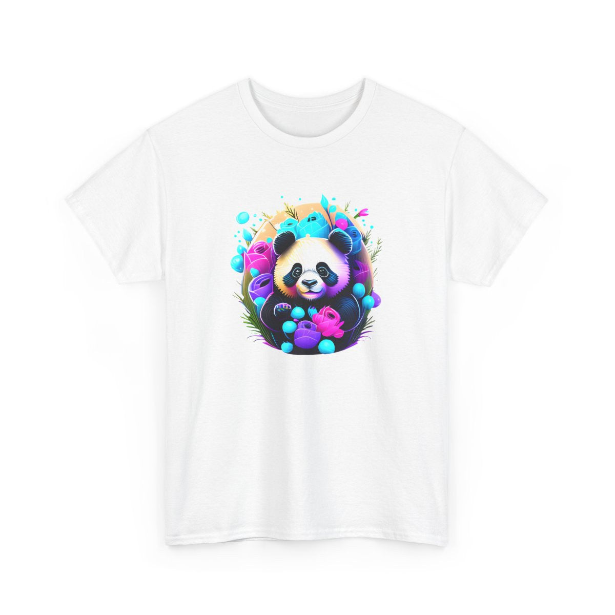 T-shirt Panda Fleurs Néon – Tee Shirt Mignon Fantaisie Blanc Noir Gris – Design Animal Coloré S à 3XL
