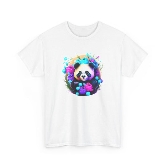 T-shirt Panda Fleurs Néon – Tee Shirt Mignon Fantaisie Blanc Noir Gris – Design Animal Coloré S à 3XL