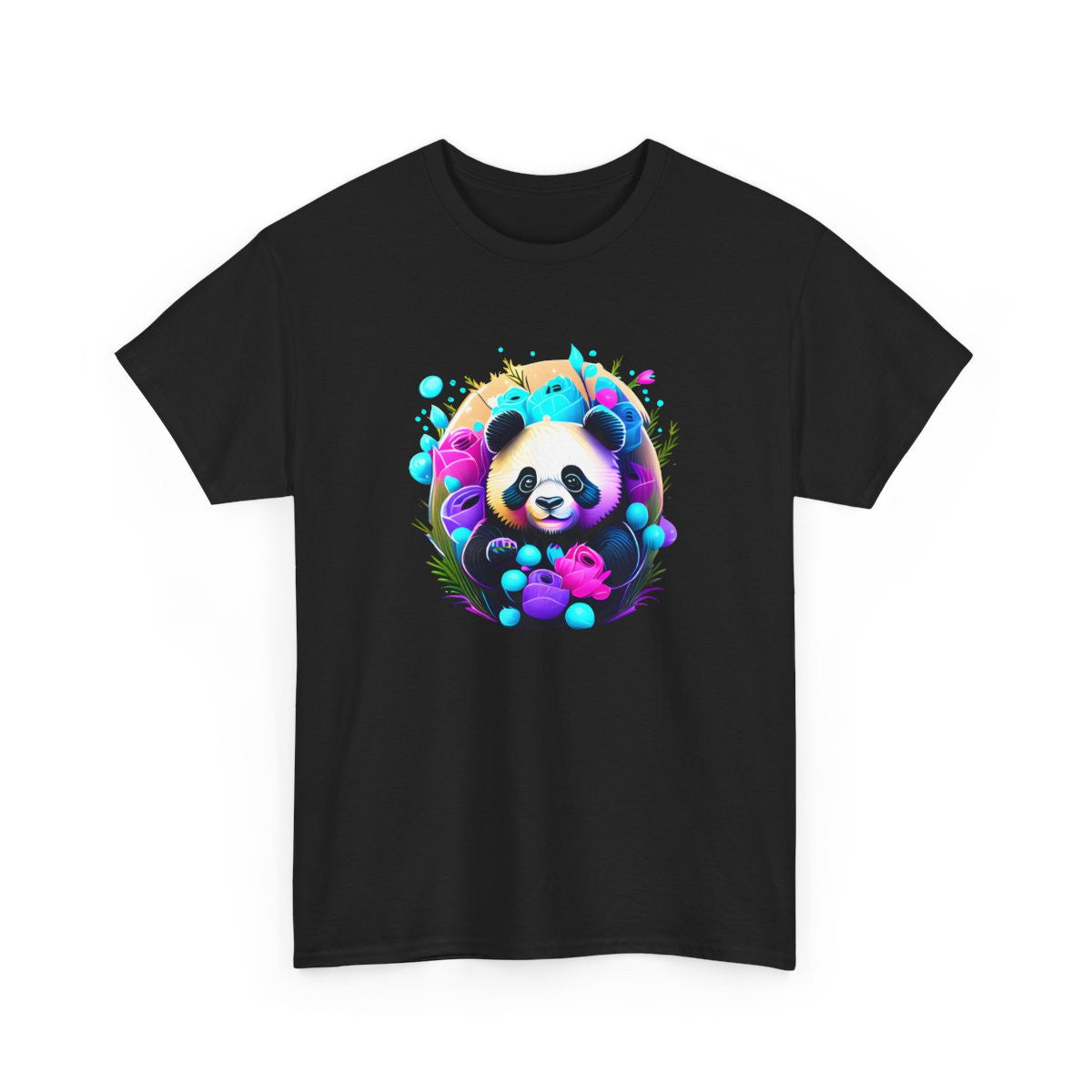 T-shirt Panda Fleurs Néon – Tee Shirt Mignon Fantaisie Blanc Noir Gris – Design Animal Coloré S à 3XL
