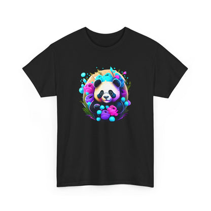T-shirt Panda Fleurs Néon – Tee Shirt Mignon Fantaisie Blanc Noir Gris – Design Animal Coloré S à 3XL