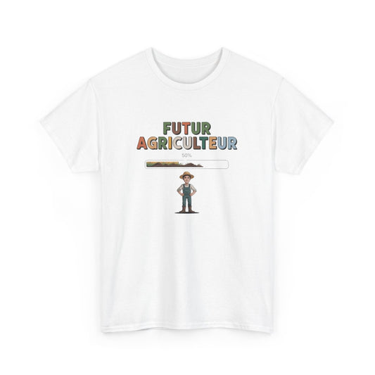T-shirt Futur Agriculteur Enfant – Tee Shirt Garçon Métier Agriculture Blanc Gris – Design Éducatif Fermier S à 3XL