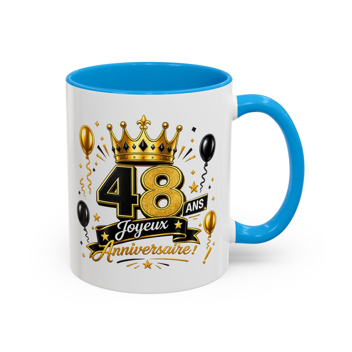 Mug Joyeux 48 Ans – Tasse Anniversaire 48 Ans – Cadeau Original pour Femme Homme – Idée Cadeau 48e Anniversaire Noir Bleu Rouge