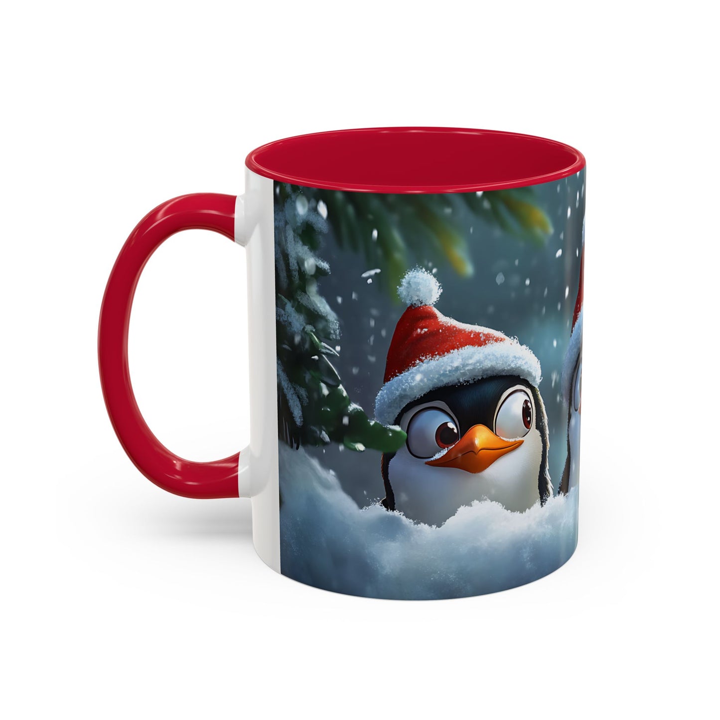 Tasse Pingouins de Noël – Mug Hiver avec Bonnets de Père Noël et Neige – Design Animal Kawaii 325ml
