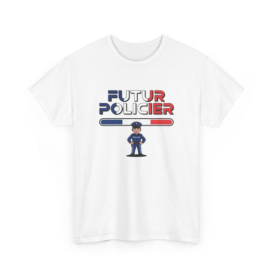 T-shirt Futur Policier Garçon ou Homme – Tee Shirt Blanc Gris Police Nationale – Design Métier Sécurité Tricolore S à 3XL