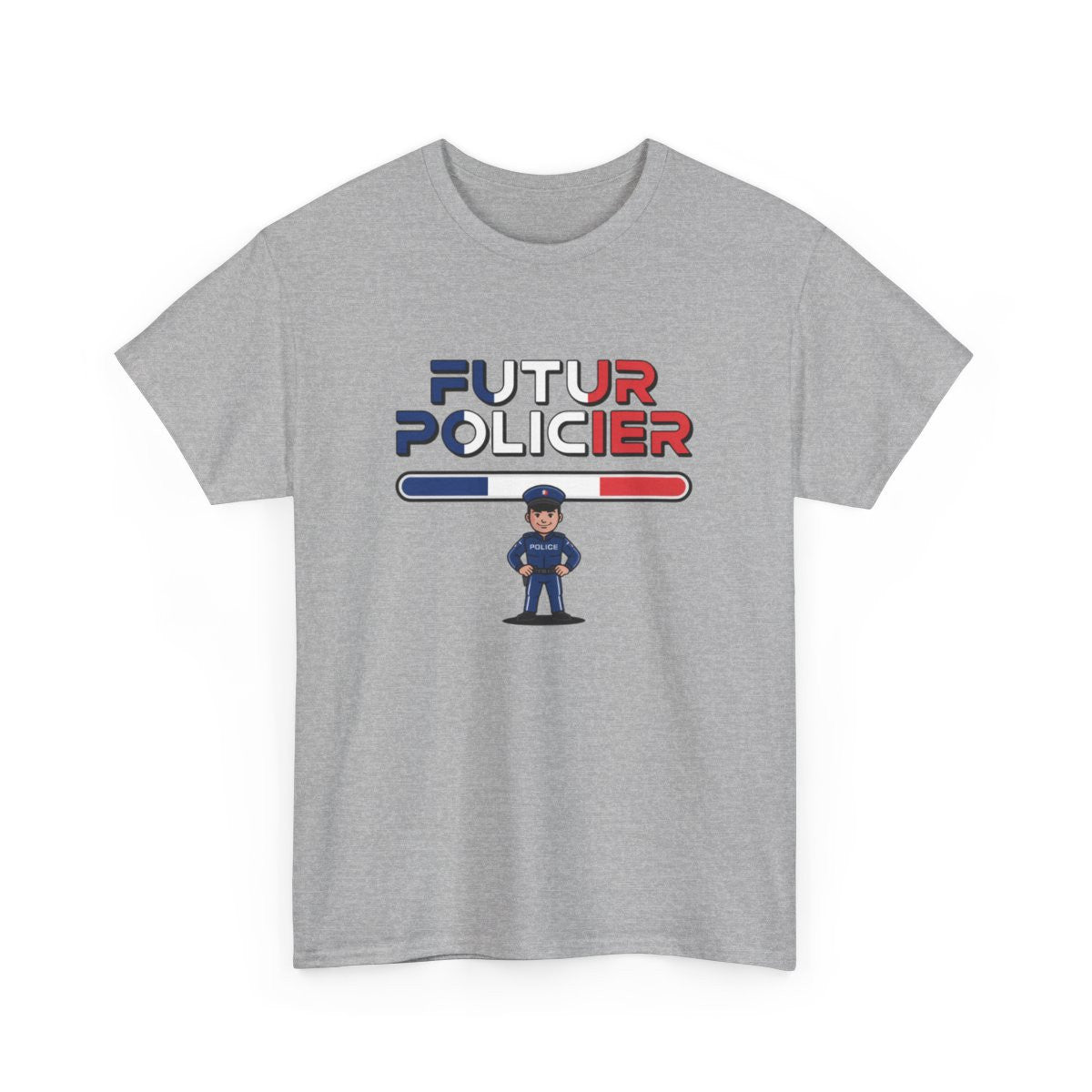 T-shirt Futur Policier Garçon ou Homme – Tee Shirt Blanc Gris Police Nationale – Design Métier Sécurité Tricolore S à 3XL