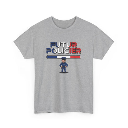 T-shirt Futur Policier Garçon ou Homme – Tee Shirt Blanc Gris Police Nationale – Design Métier Sécurité Tricolore S à 3XL