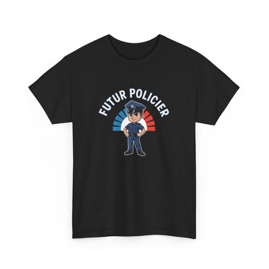 T-shirt Futur Policier Garçon – Tee Shirt Noir Métier Police Nationale – Design Héros Bleu Blanc Rouge S à 3XL