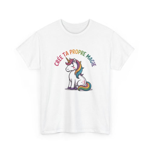 T-shirt Femme Licorne Magique – Tee Shirt Crée Ta Propre Magie – Positif Arc-en-Ciel Blanc Noir Gris S à 3XL