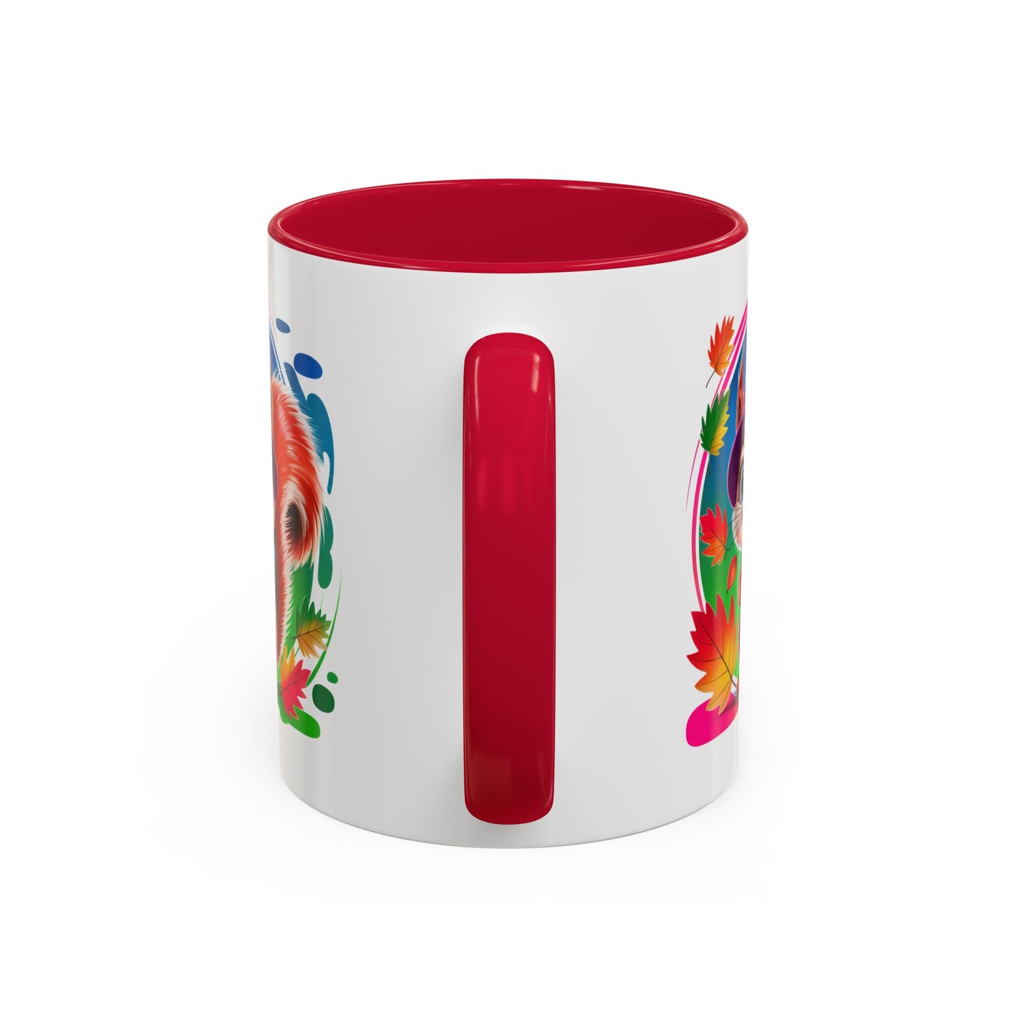 Mug Écureuil Mignon – Tasse Animal Automne Feuilles Colorées Kawaii – Cadeau Original Enfant Adulte – Céramique 325ml Noir Bleu Rouge