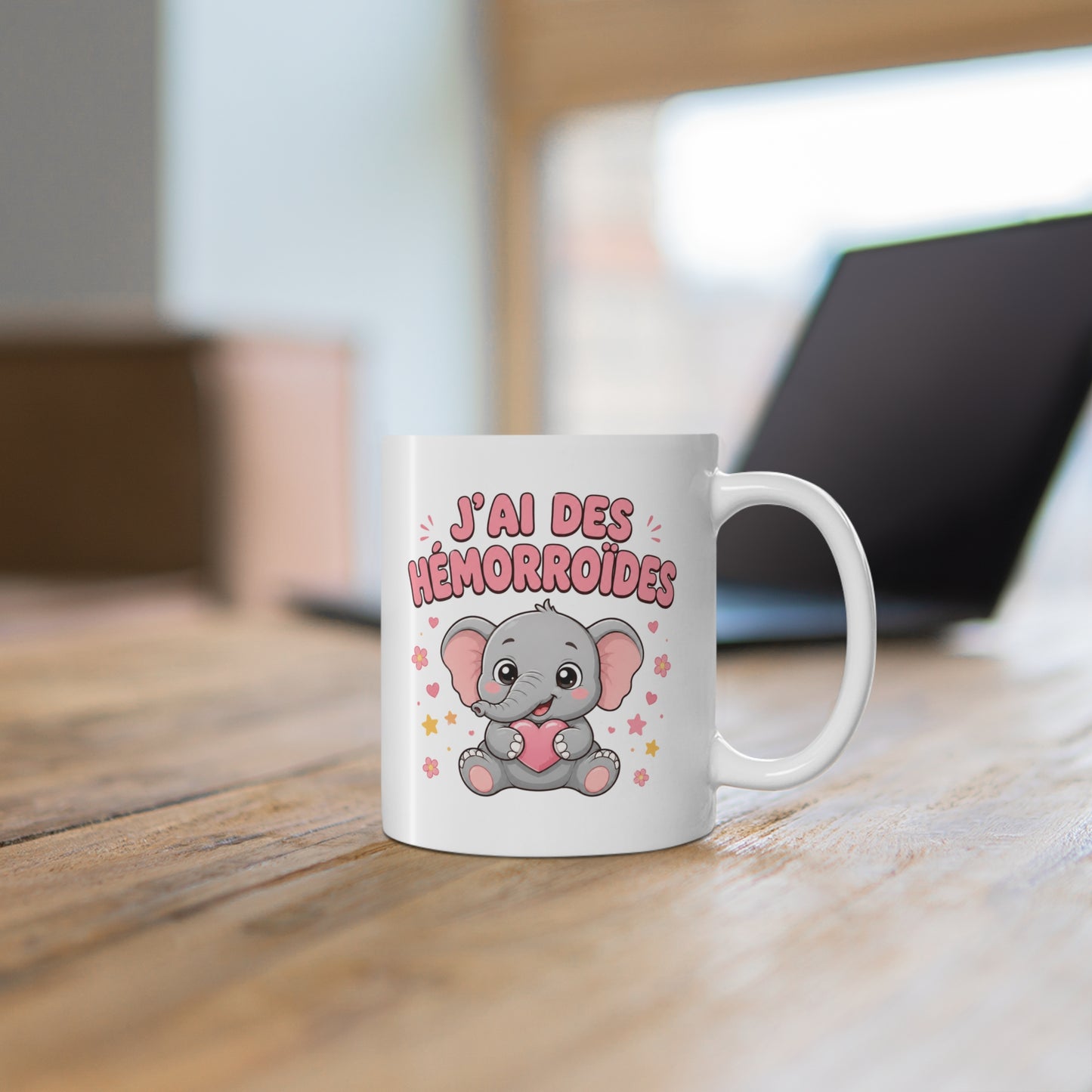 Mug J’ai des Hémorroïdes – Tasse Humour avec Éléphant – Cadeau Drôle et Décalé Homme et Femme