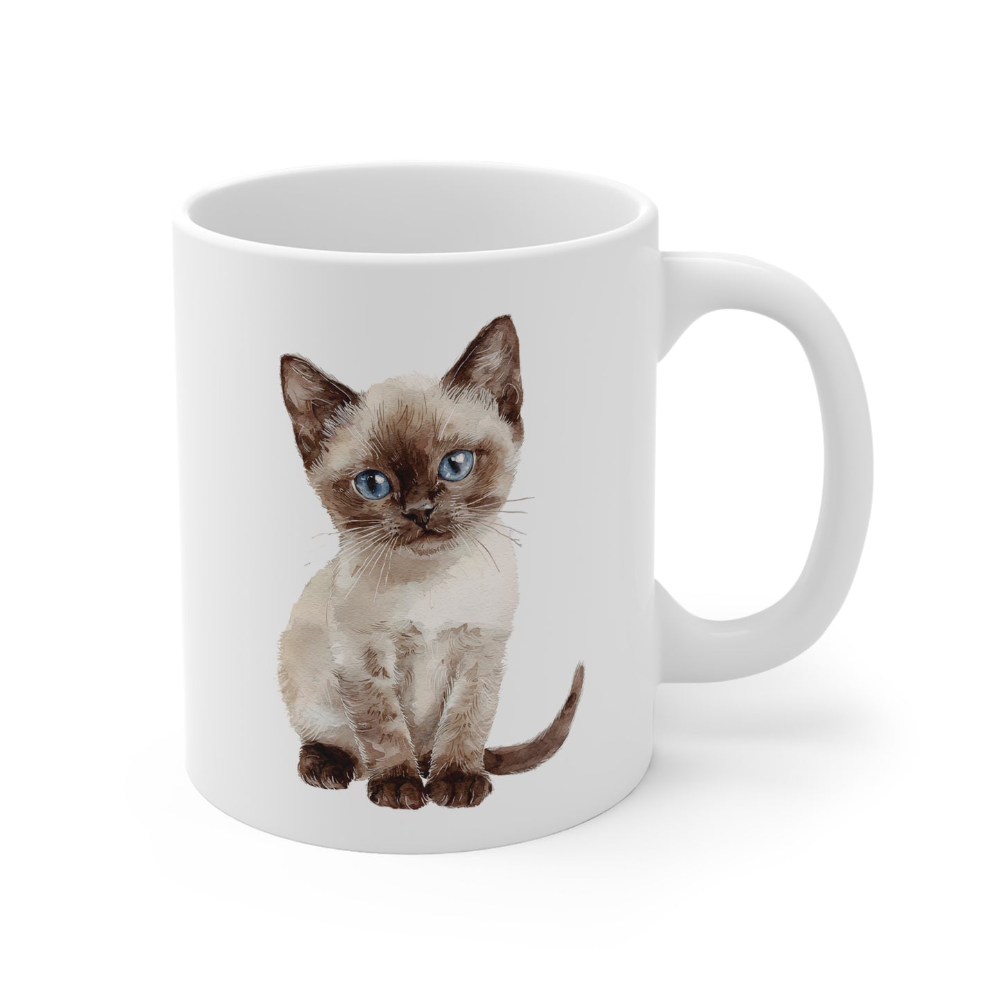 Tasse Chaton Siamoise Aquarelle – Mug Céramique 325 ml – Cadeau Mignon pour Amoureux des Chats