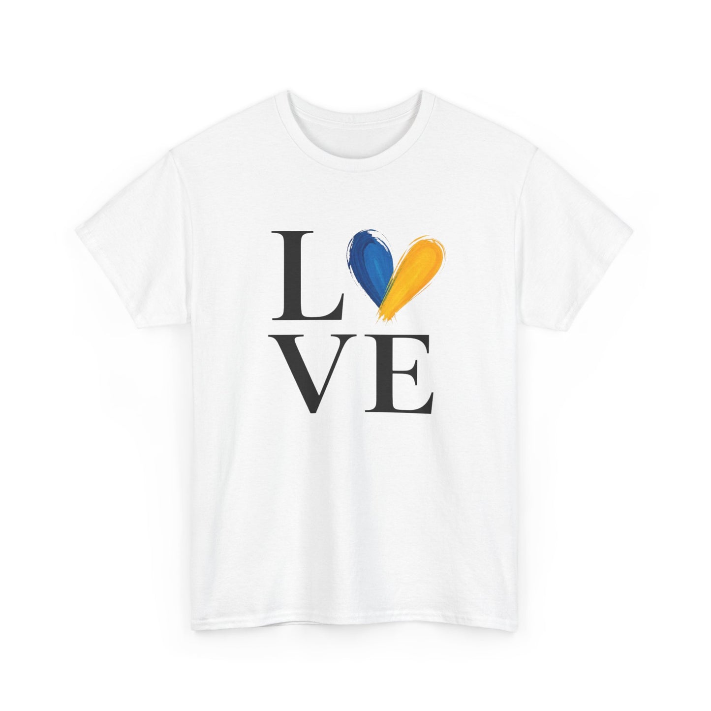 T-Shirt Love Bleu Jaune Cœur – Tee Shirt Amour Design Coloré Moderne – Cadeau Homme Femme