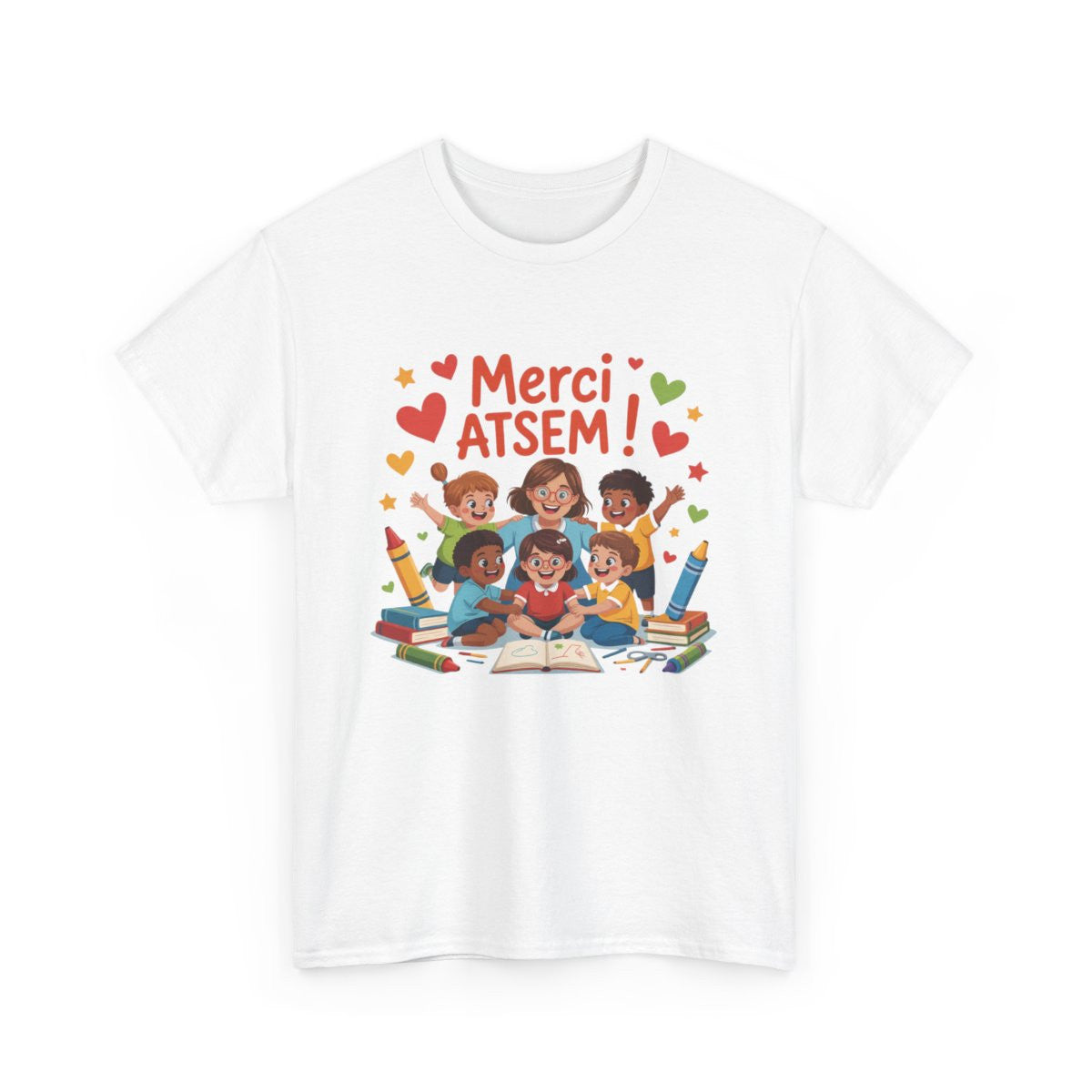 T-shirt Merci ATSEM Femme – Cadeau Fin d’Année Scolaire – Tee Shirt Aide Maternelle École Maternelle Blanc Gris Noir