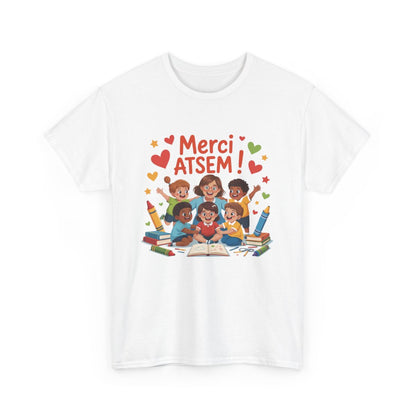 T-shirt Merci ATSEM Femme – Cadeau Fin d’Année Scolaire – Tee Shirt Aide Maternelle École Maternelle Blanc Gris Noir