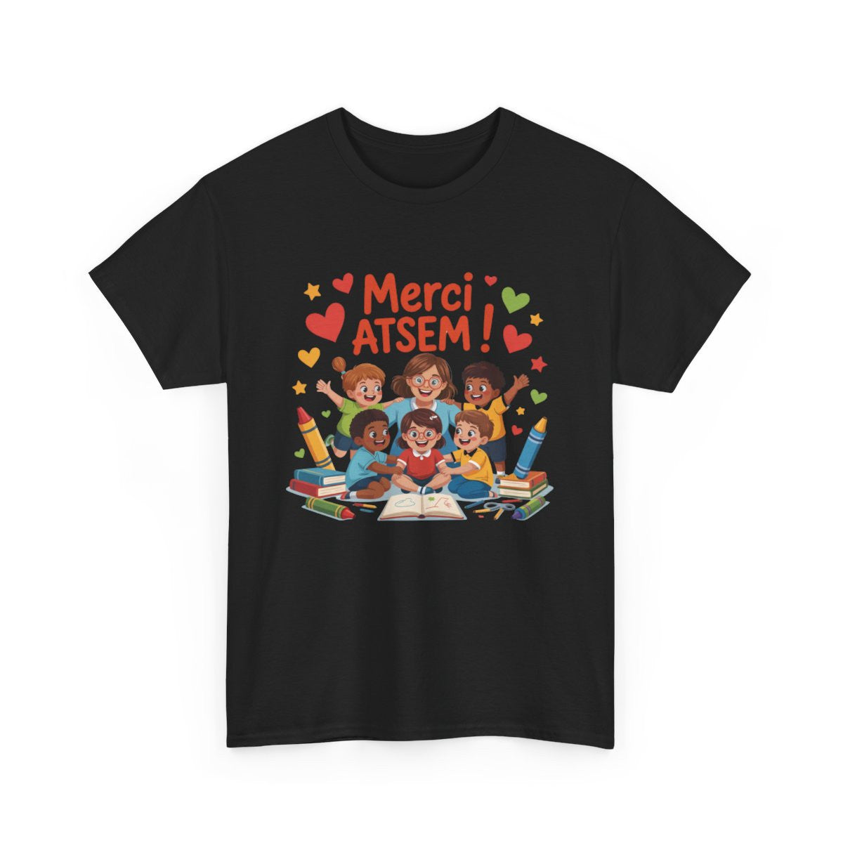 T-shirt Merci ATSEM Femme – Cadeau Fin d’Année Scolaire – Tee Shirt Aide Maternelle École Maternelle Blanc Gris Noir