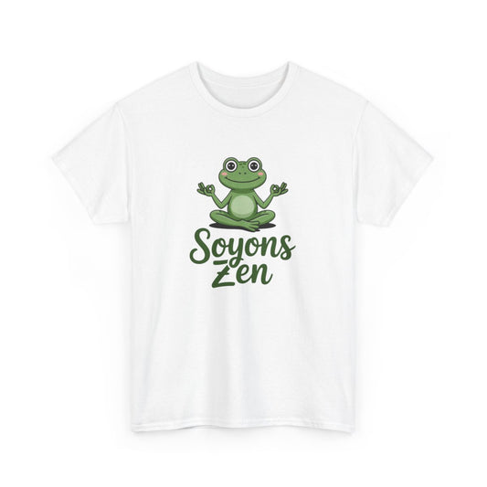 T-shirt Unisexe « Soyons Zen » – Humour Méditation Grenouille – Relax, Yoga, Bien-être – Blanc Noir Gris