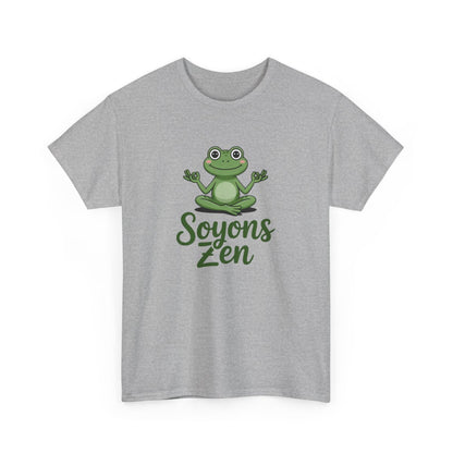 T-shirt Unisexe « Soyons Zen » – Humour Méditation Grenouille – Relax, Yoga, Bien-être – Blanc Noir Gris