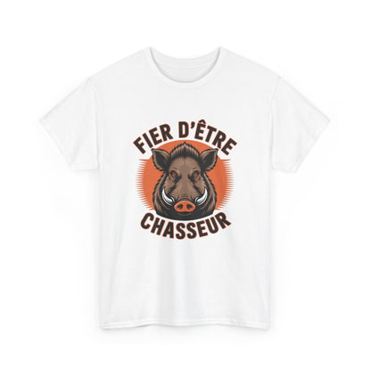 Tee Shirt Chasseur "Fier d’être Chasseur" – T-shirt Sanglier Chasse Homme – Blanc ou Gris