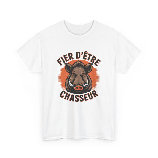 Tee Shirt Chasseur "Fier d’être Chasseur" – T-shirt Sanglier Chasse Homme – Blanc ou Gris