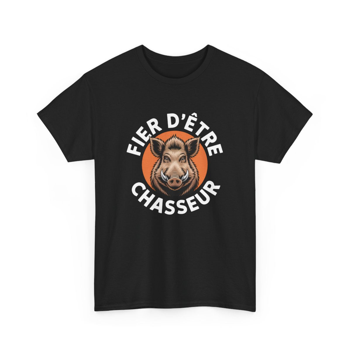 Tee Shirt Chasseur Noir – T-shirt "Fier d’être Chasseur" Sanglier – Cadeau Passion Chasse Homme S à 3XL