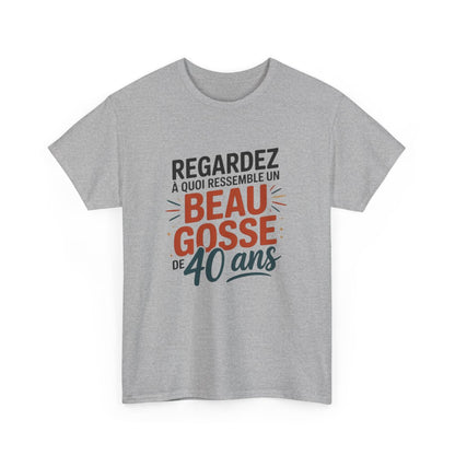 Tee Shirt Homme 40 Ans – T-shirt Blanc ou Gris "Beau Gosse de 40 Ans" – Cadeau Anniversaire Drôle S à 3XL