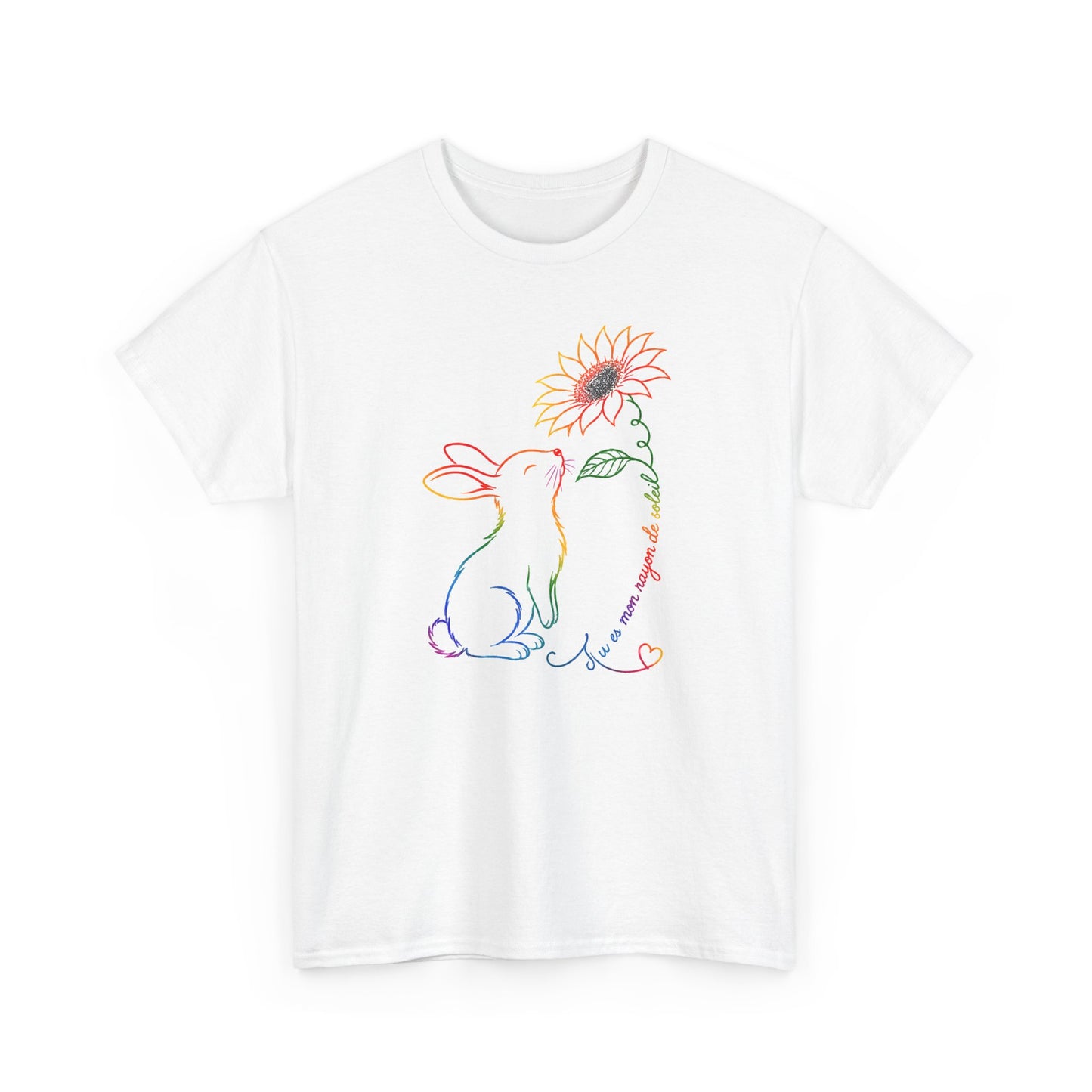 Tee Shirt Femme Lapin Tournesol Multicolore Fleur Nature Animal Mignon Cadeau Original