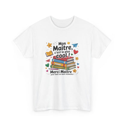 Tee-Shirt Merci Maître Homme – Cadeau Fin d’Année École – T-shirt Col Rond Blanc ou Gris