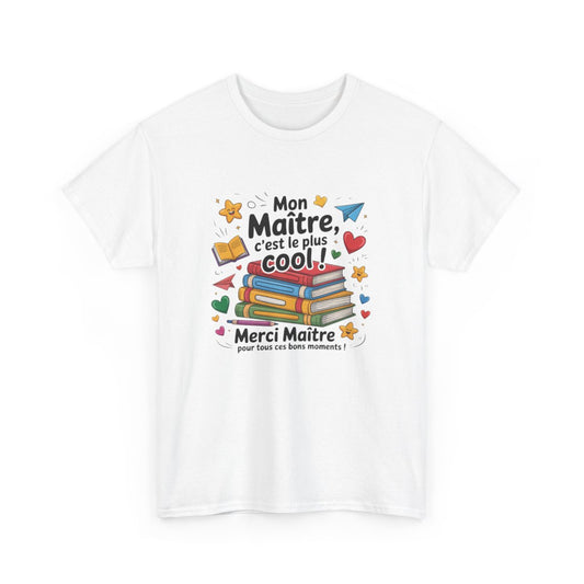 Tee-Shirt Merci Maître Homme – Cadeau Fin d’Année École – T-shirt Col Rond Blanc ou Gris