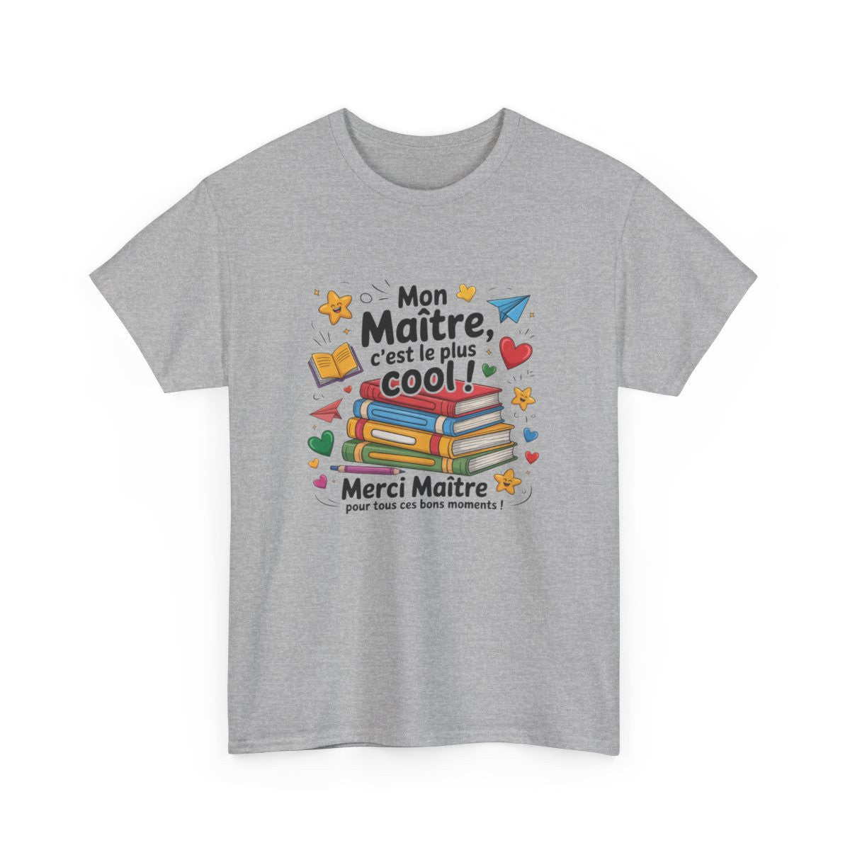 Tee-Shirt Merci Maître Homme – Cadeau Fin d’Année École – T-shirt Col Rond Blanc ou Gris