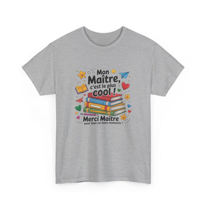 Tee-Shirt Merci Maître Homme – Cadeau Fin d’Année École – T-shirt Col Rond Blanc ou Gris
