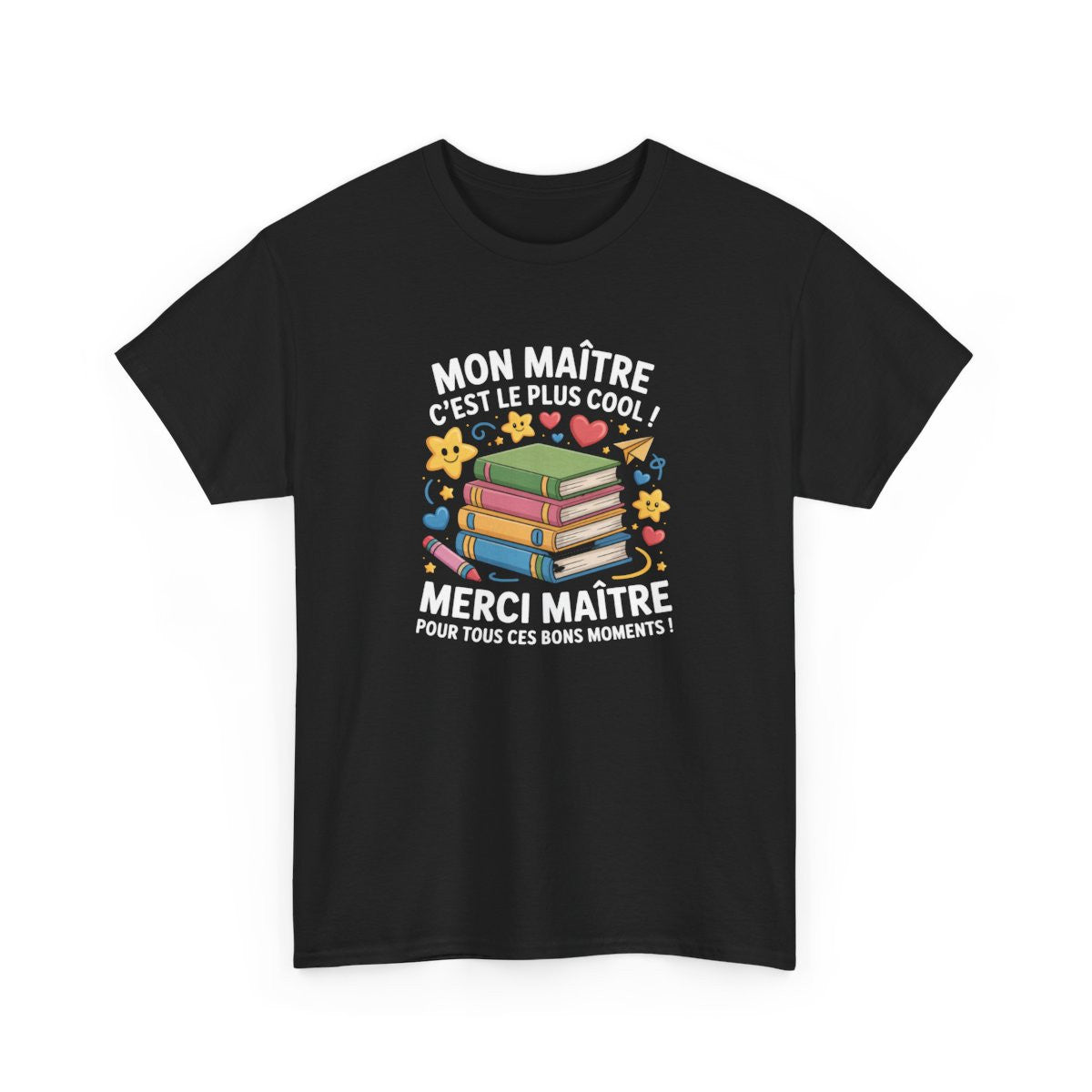 Tee-Shirt Noir Merci Maître – Cadeau Fin d’Année Scolaire – T-shirt Col Rond Homme Professeur