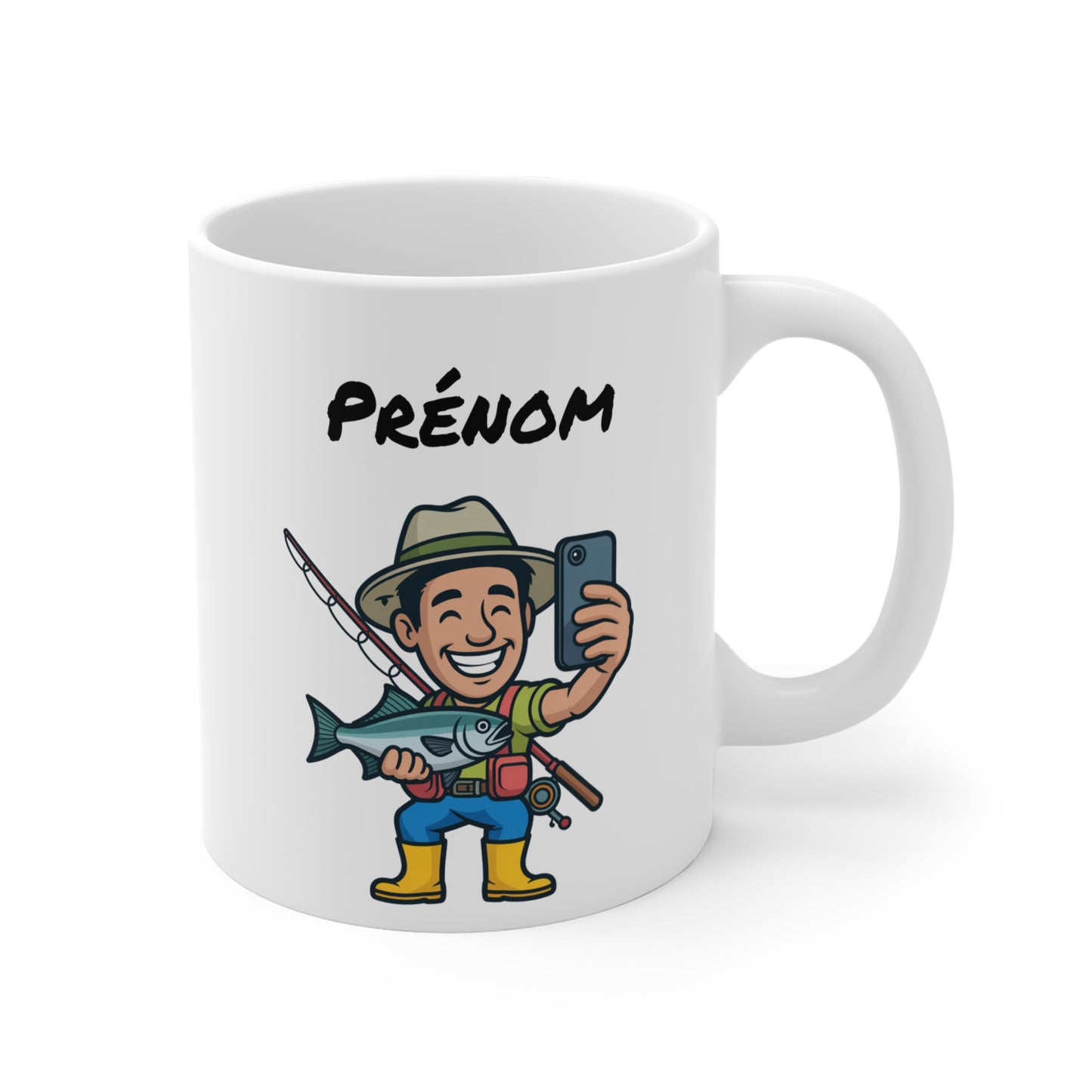 Mug Personnalisable Pêcheur Selfie – Tasse Humour Pêche avec Poisson – Cadeau Original pour Amateur de Pêche