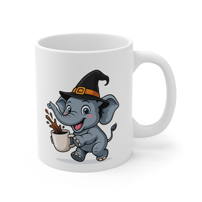Mug Éléphant Sorcier Café – Tasse Céramique 325ml – Illustration Animalière Drôle Halloween