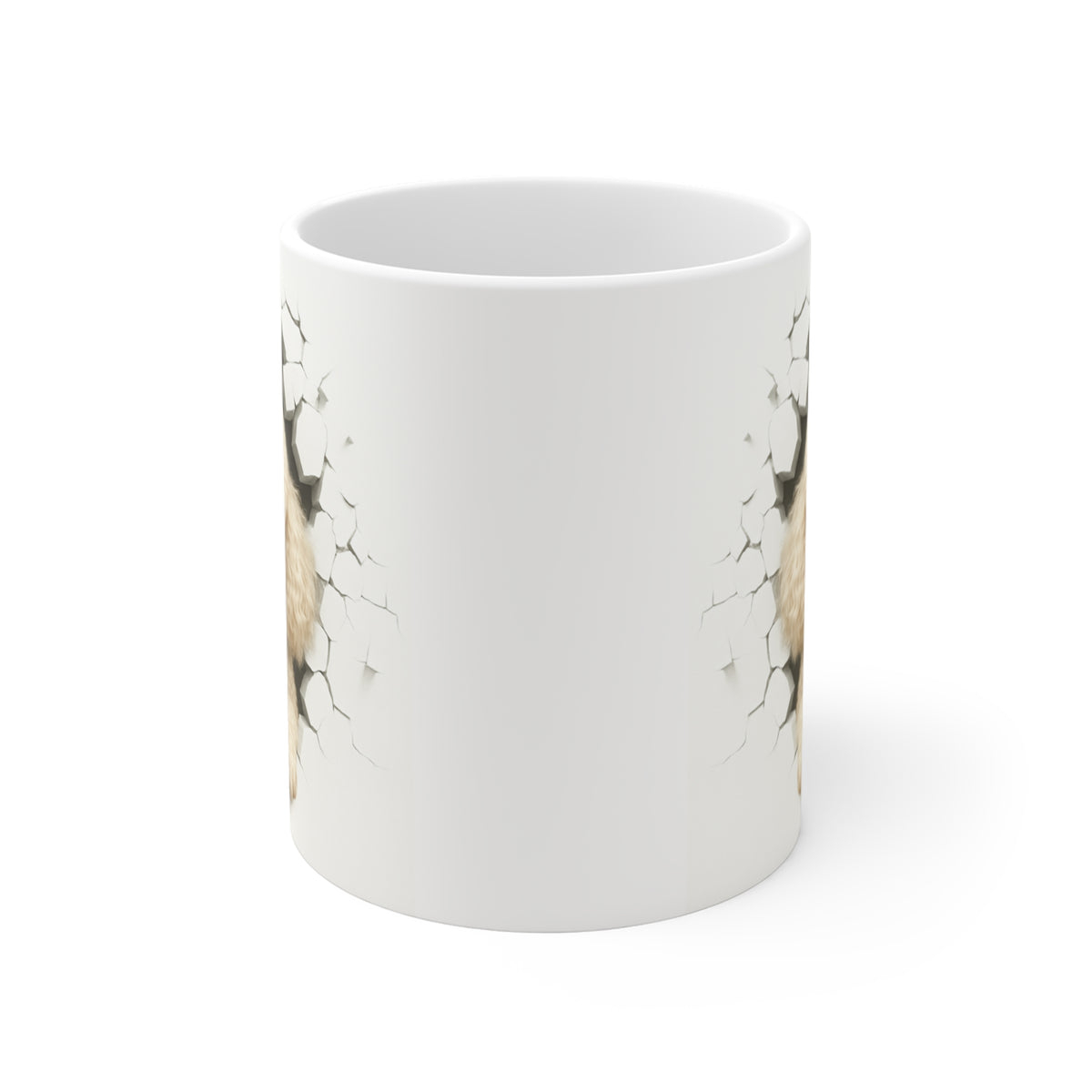 Mug Caniche Beige Effet Mur Cassé – Tasse Chien 3D Trompe-l’œil – Cadeau Original Amoureux des Caniches