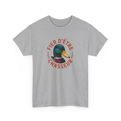 T-shirt Fier d’Être Chasseur – Visuel Canard Colvert – Style Nature Gibier – Modèle Blanc ou Gris