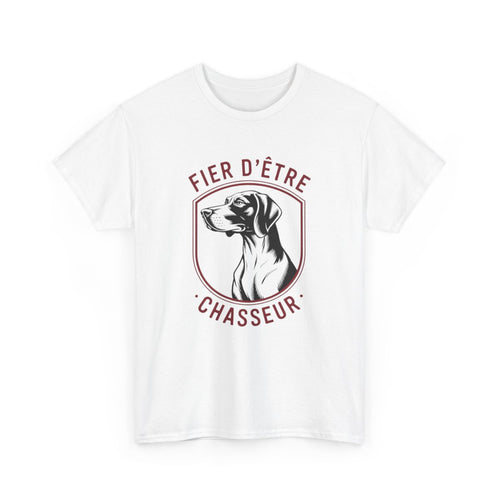 Tee-Shirt Chasseur Homme – Design Chien de Chasse – T-shirt Blanc ou Gris – Fier d’Être Chasseur