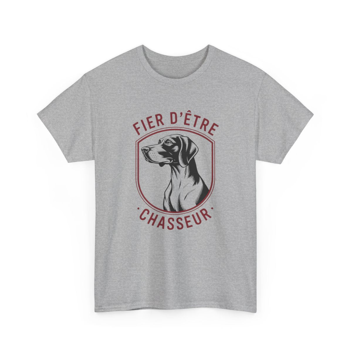 Tee-Shirt Chasseur Homme – Design Chien de Chasse – T-shirt Blanc ou Gris – Fier d’Être Chasseur