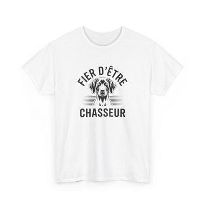 Tee-Shirt Fier d’Être Chasseur – T-shirt Chien de Chasse Réaliste – Modèle Blanc ou Gris