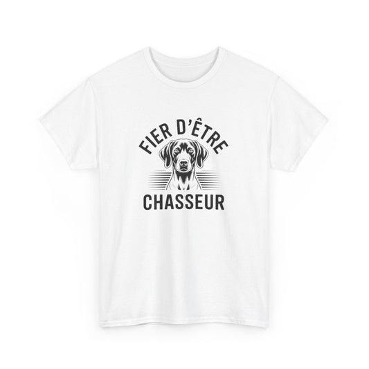Tee-Shirt Fier d’Être Chasseur – T-shirt Chien de Chasse Réaliste – Modèle Blanc ou Gris