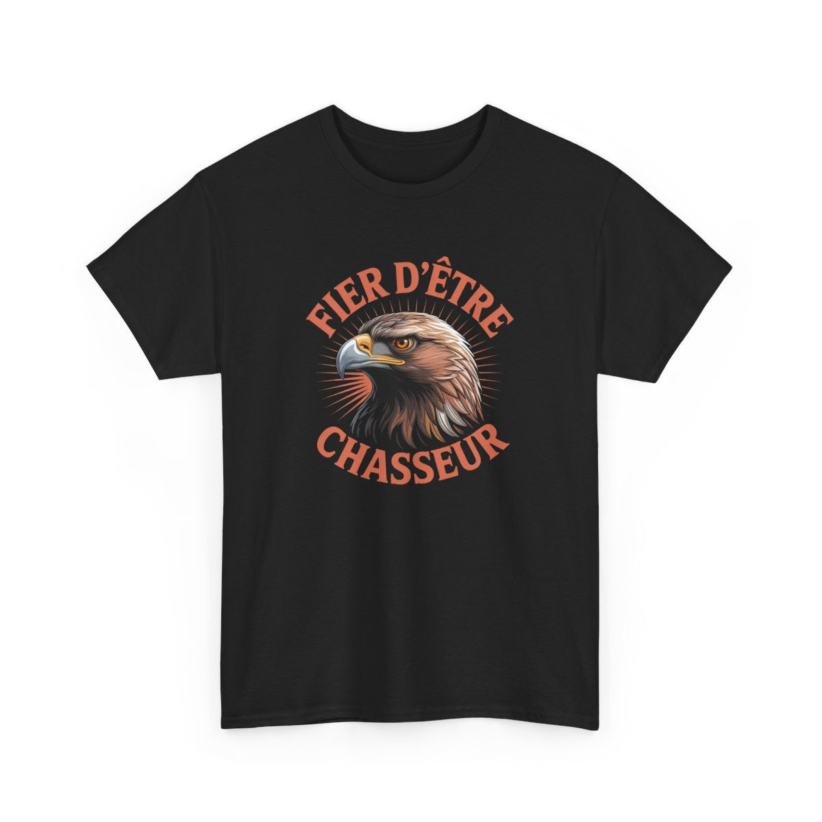 Tee-Shirt Noir Fier d’Être Chasseur – T-shirt Aigle de Chasse – Visuel Animalier Puissant – Cadeau Chasseur