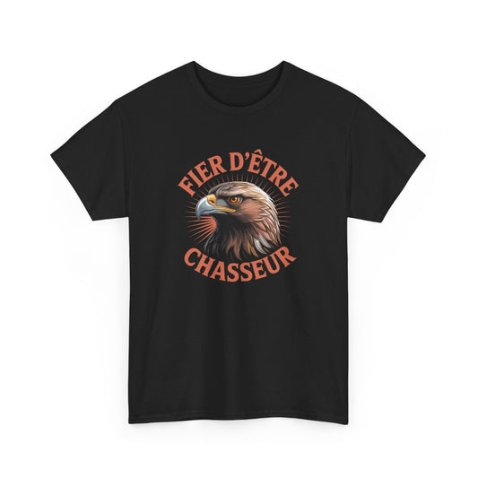 Tee-Shirt Noir Fier d’Être Chasseur – T-shirt Aigle de Chasse – Visuel Animalier Puissant – Cadeau Chasseur