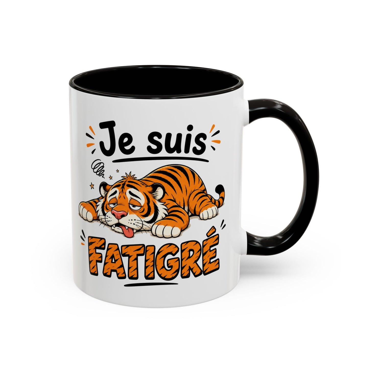 Mug Je suis Fatigré – Tasse Humoristique avec Tigre Fatigué – Cadeau Drôle pour Homme Femme – Idée Cadeau Café Thé Noir Bleu Rouge