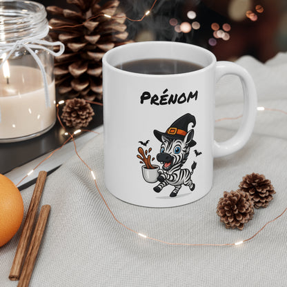 Tasse Personnalisable Zèbre Sorcier Café – Mug Prénom Céramique 325ml – Cadeau Drôle Halloween