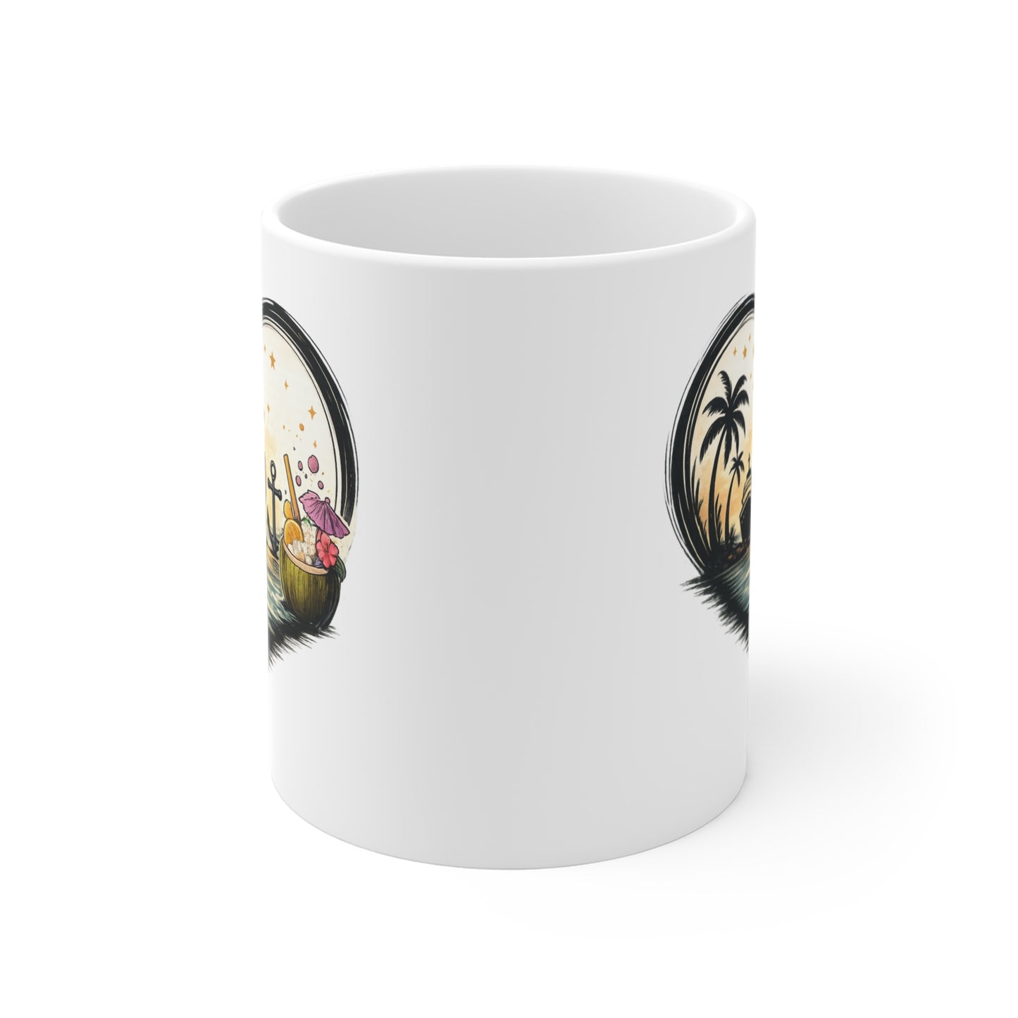 Mug Cœur Tropical – Tasse Plage Palmier Cocktail – Design Vacances Exotique Romantique – Cadeau Voyage 325 ml