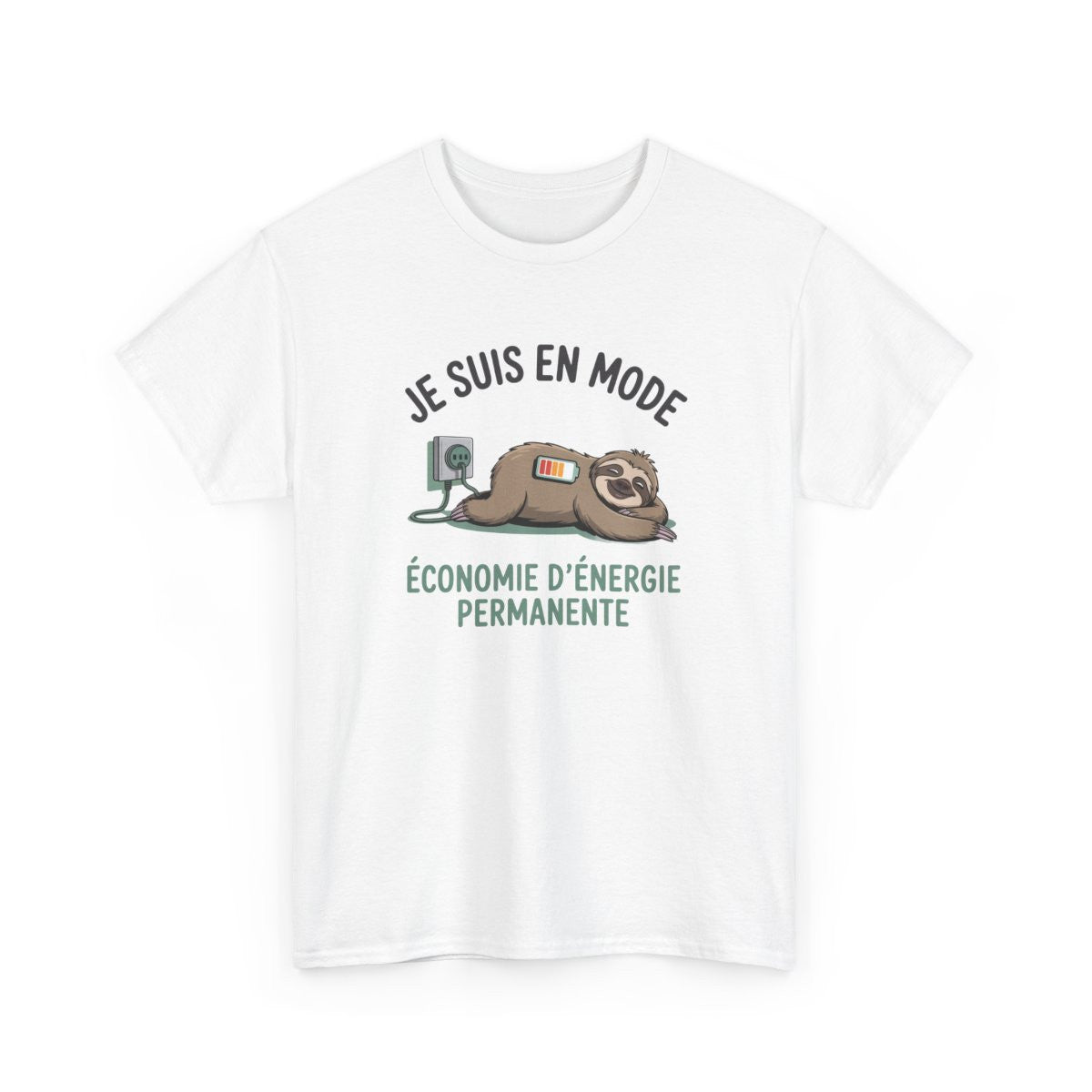 Tee-Shirt Paresseux Économie d’Énergie – T-shirt Humour Adulte Coton Blanc ou Gris – Cadeau Fun Détente Original