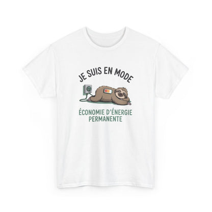 Tee-Shirt Paresseux Économie d’Énergie – T-shirt Humour Adulte Coton Blanc ou Gris – Cadeau Fun Détente Original