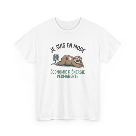 Tee-Shirt Paresseux Économie d’Énergie – T-shirt Humour Adulte Coton Blanc ou Gris – Cadeau Fun Détente Original